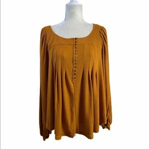 Free People Devin Mustard Yellow Autumn Pearl Henley Top Size Small